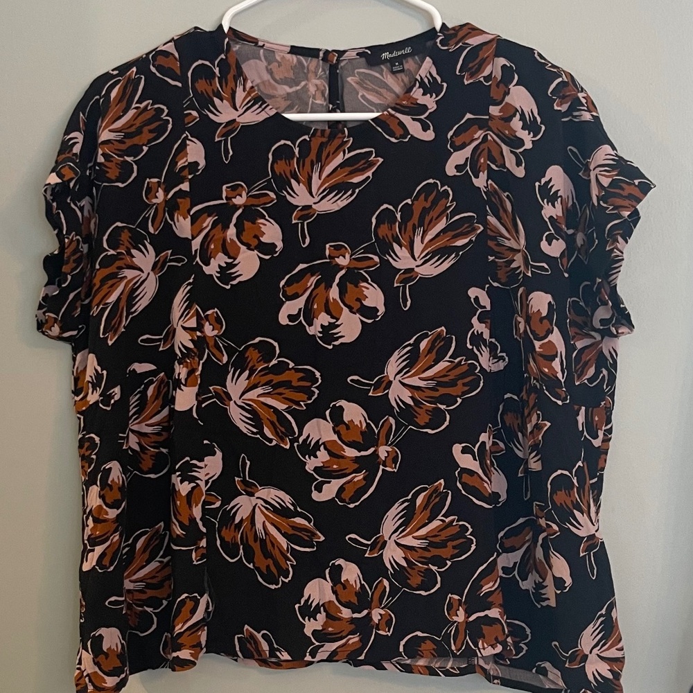 Madewell Floral Black Top Blouse Size M